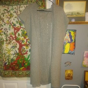 Grey long hooded cardigan/cover knitted